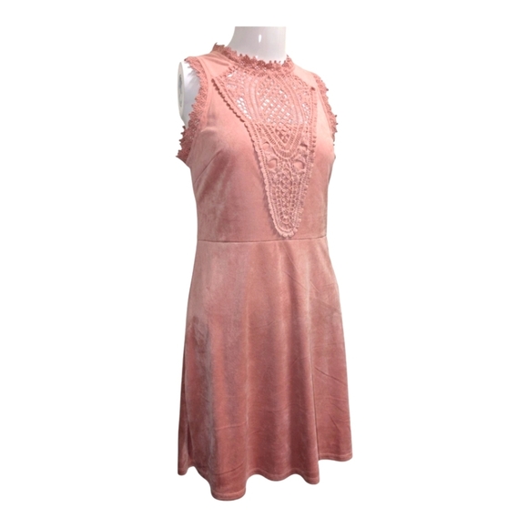 Altard State Pink Mini Dress Velour Velvet Crochet Boho - Picture 1 of 6